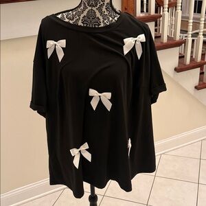 SHEIN Black Tee with White Bow Accents